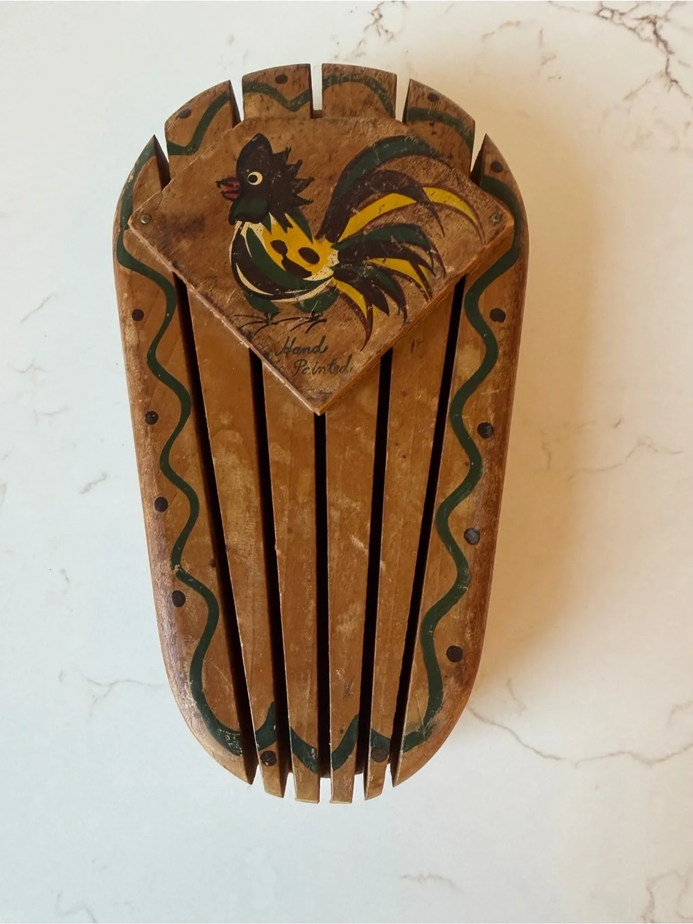 Vintage Woodpecker Woodware Hand Painted Japen Rooster Knife Holder Wall Mount